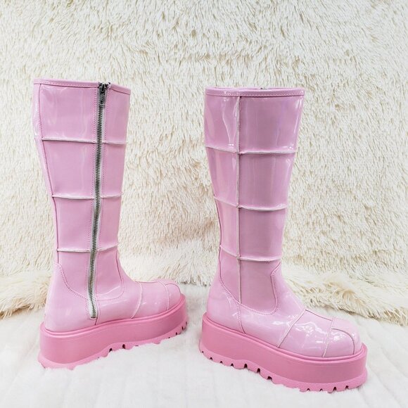 Pink Patent Knee High Goth Punk Festival Boots - Picture 7 of 13